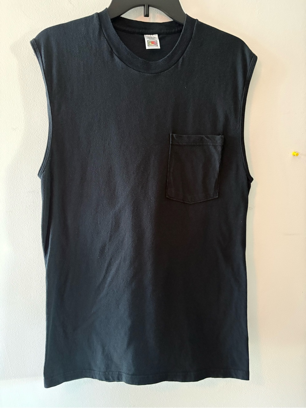 Vintage  1980’s Men's Sleeveless Tee- Fruit of the Loom. Front Pocket Retro